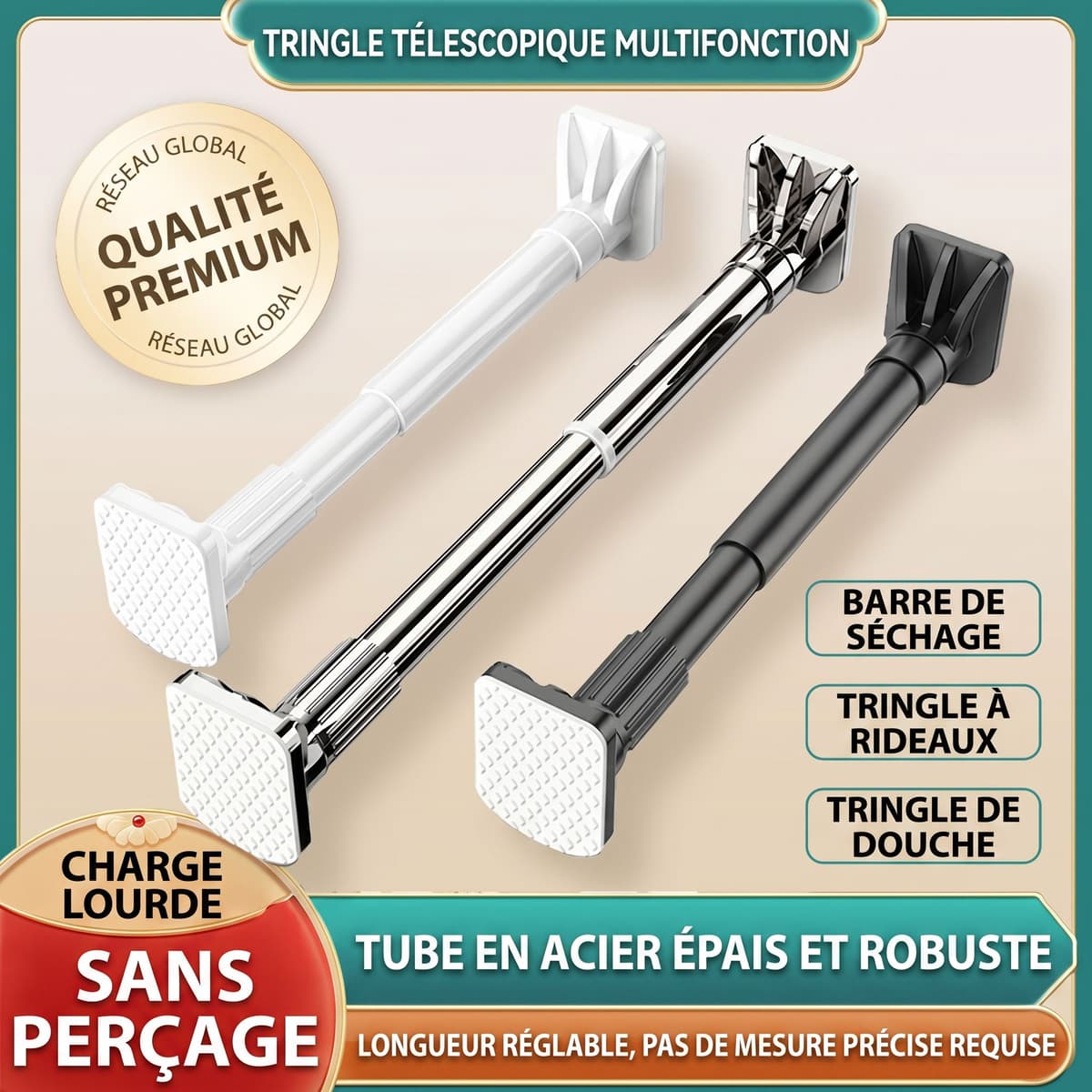 Barre Télescopique Multi-usages Ultra-Résistante Sans Perçage 6