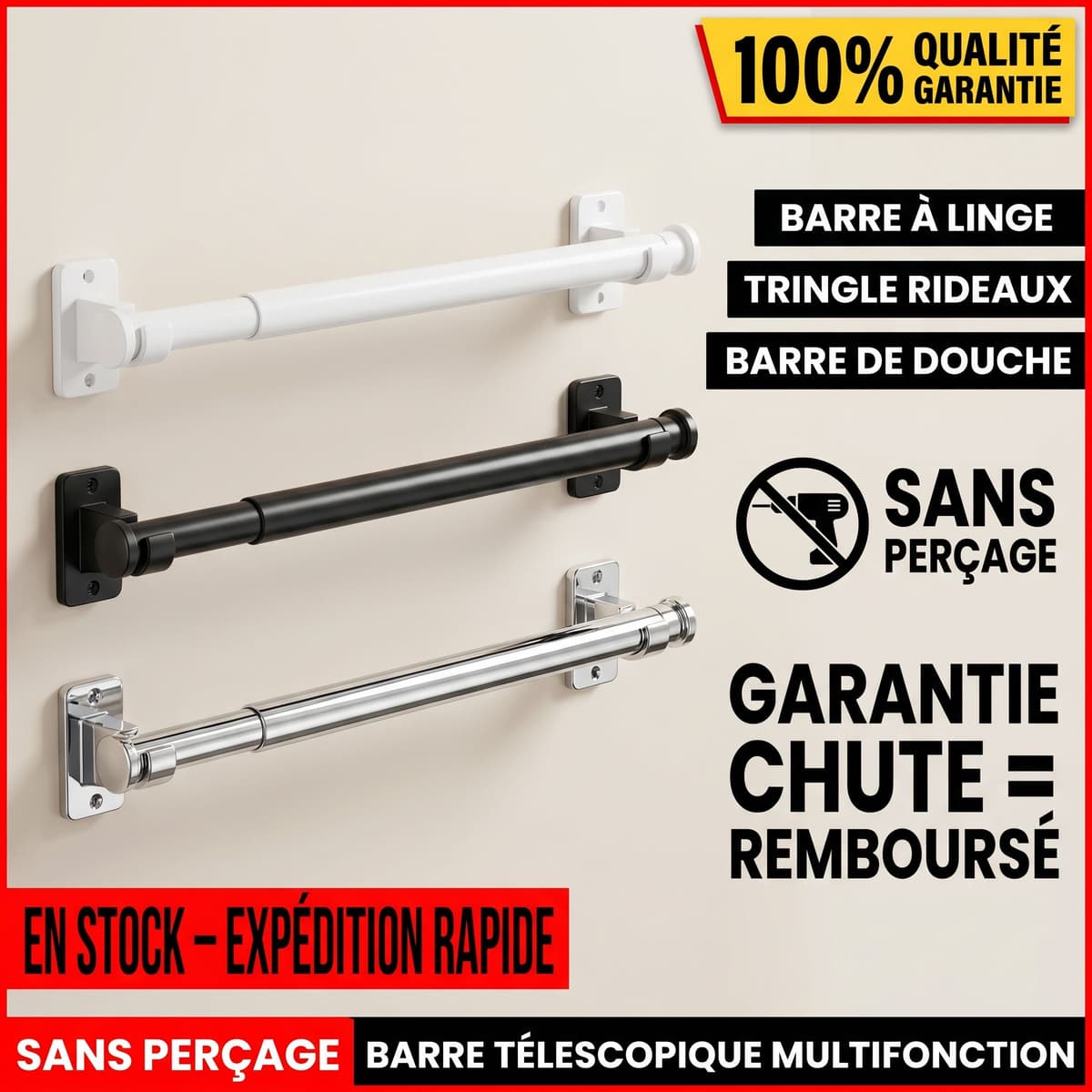 Barre Télescopique Multi-usages Ultra-Résistante Sans Perçage 2