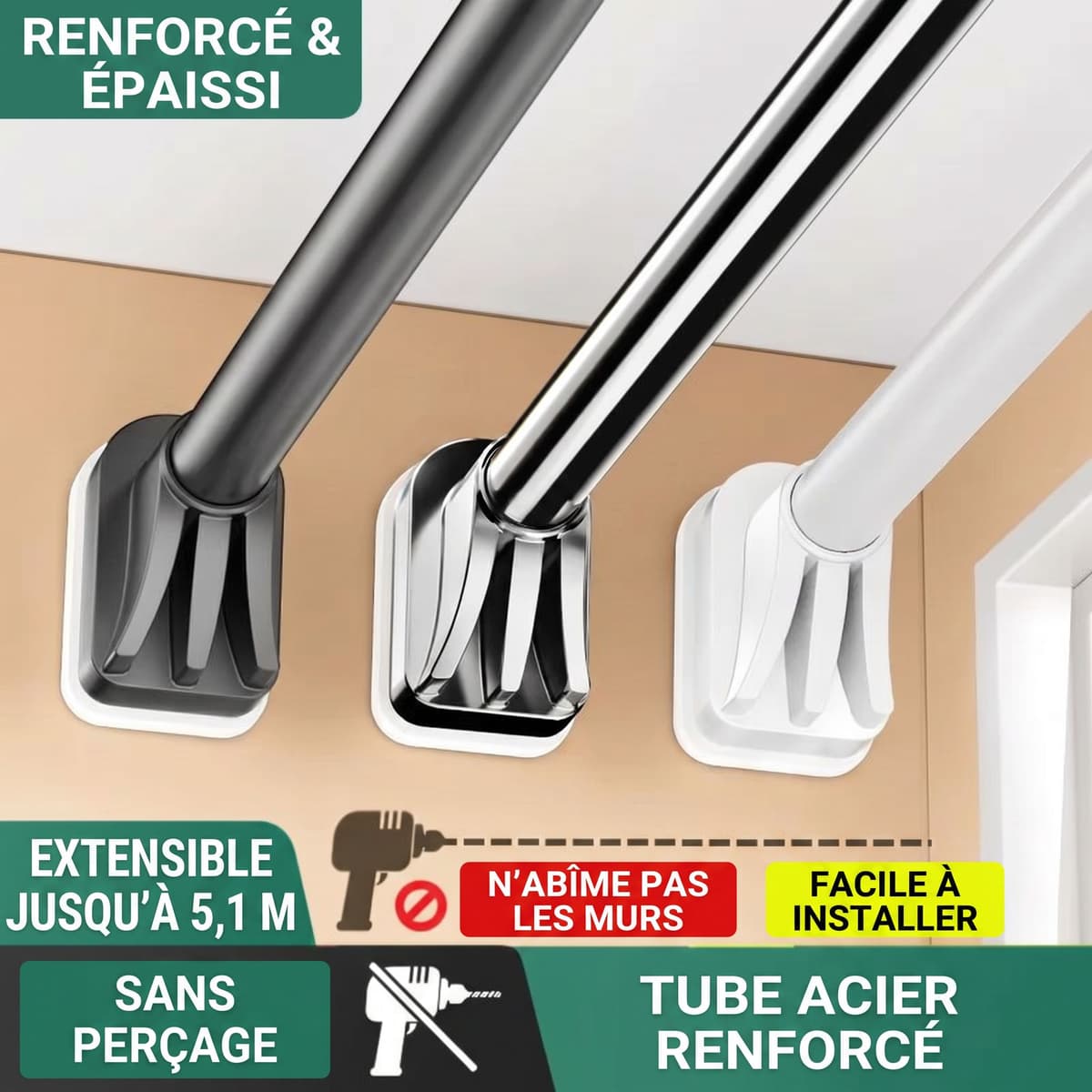 Barre Télescopique Multi-usages Ultra-Résistante Sans Perçage 5