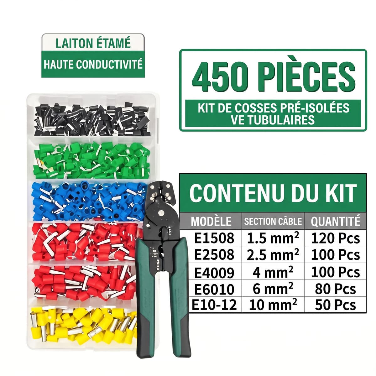 Kit Professionnel de Sertissage avec 450 Embouts de Câblage et Pince 6