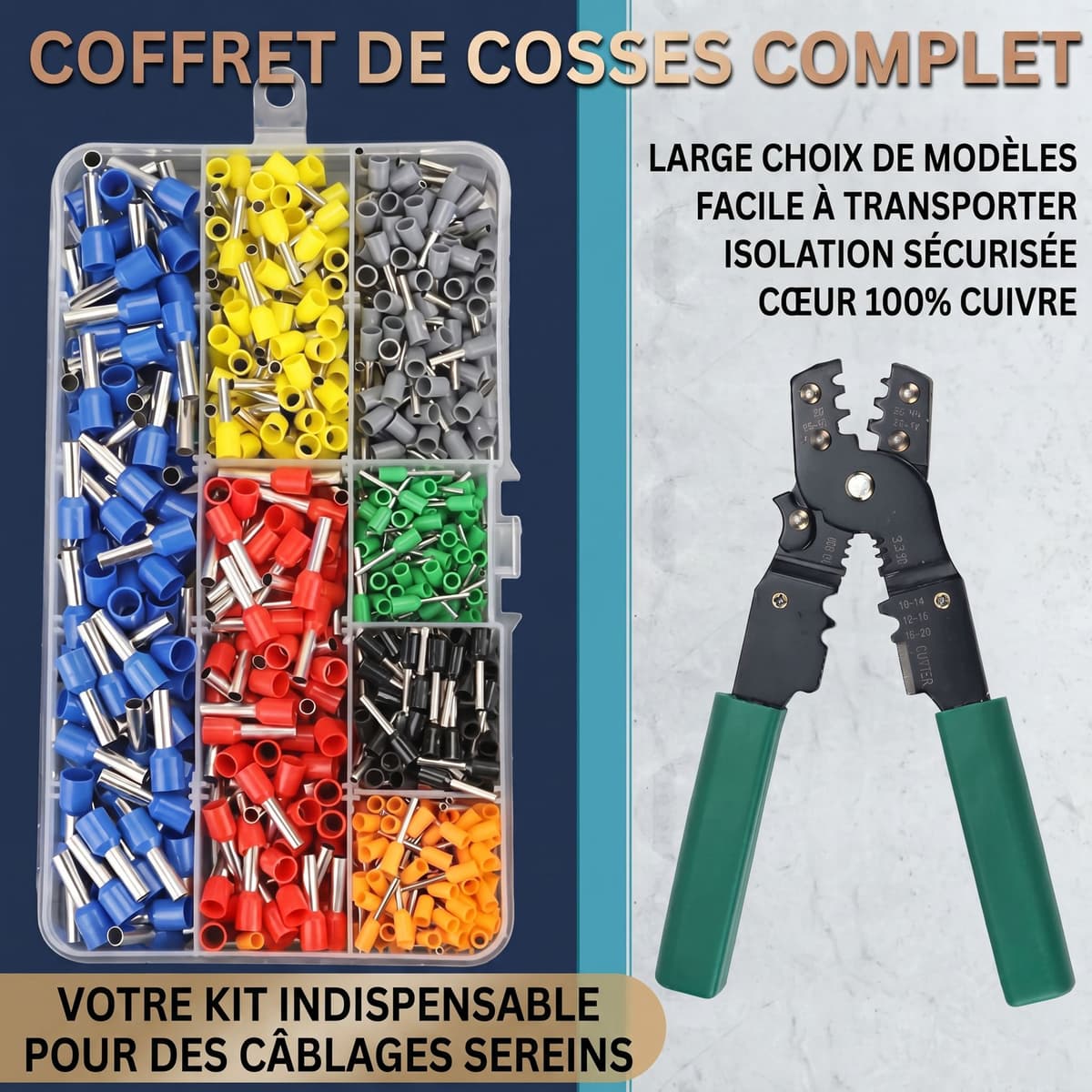 Kit Professionnel de Sertissage avec 450 Embouts de Câblage et Pince 3