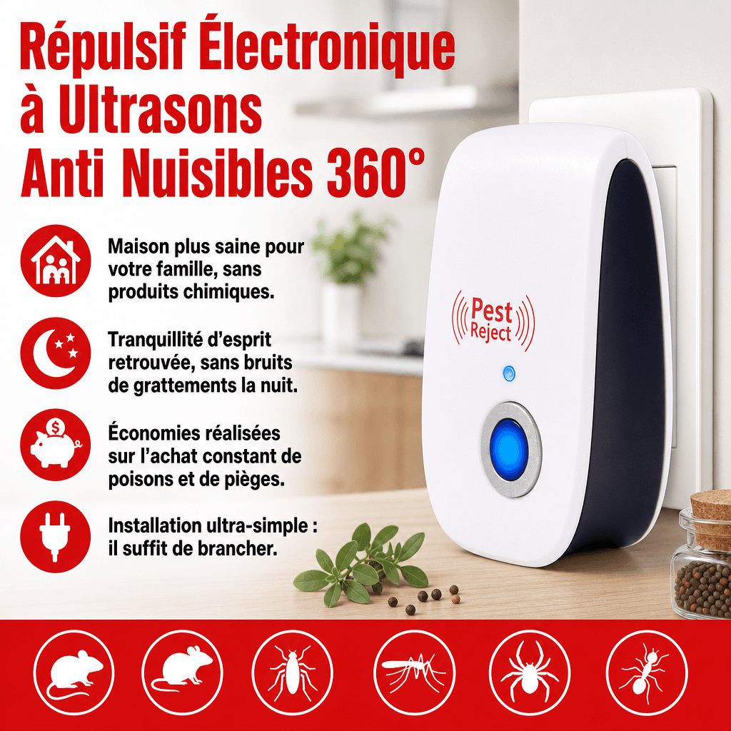 Répulsif Électronique à Ultrasons Anti Nuisibles 360°
