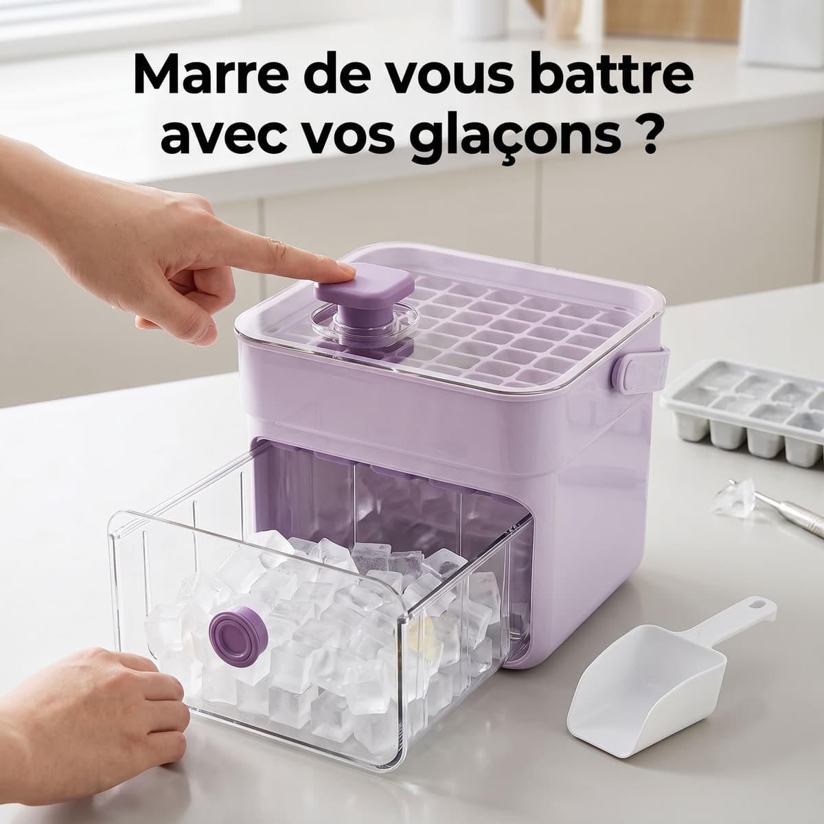 Boîte à Glaçons 2-en-1 avec Démoulage Facile et Bac de Rangement 4