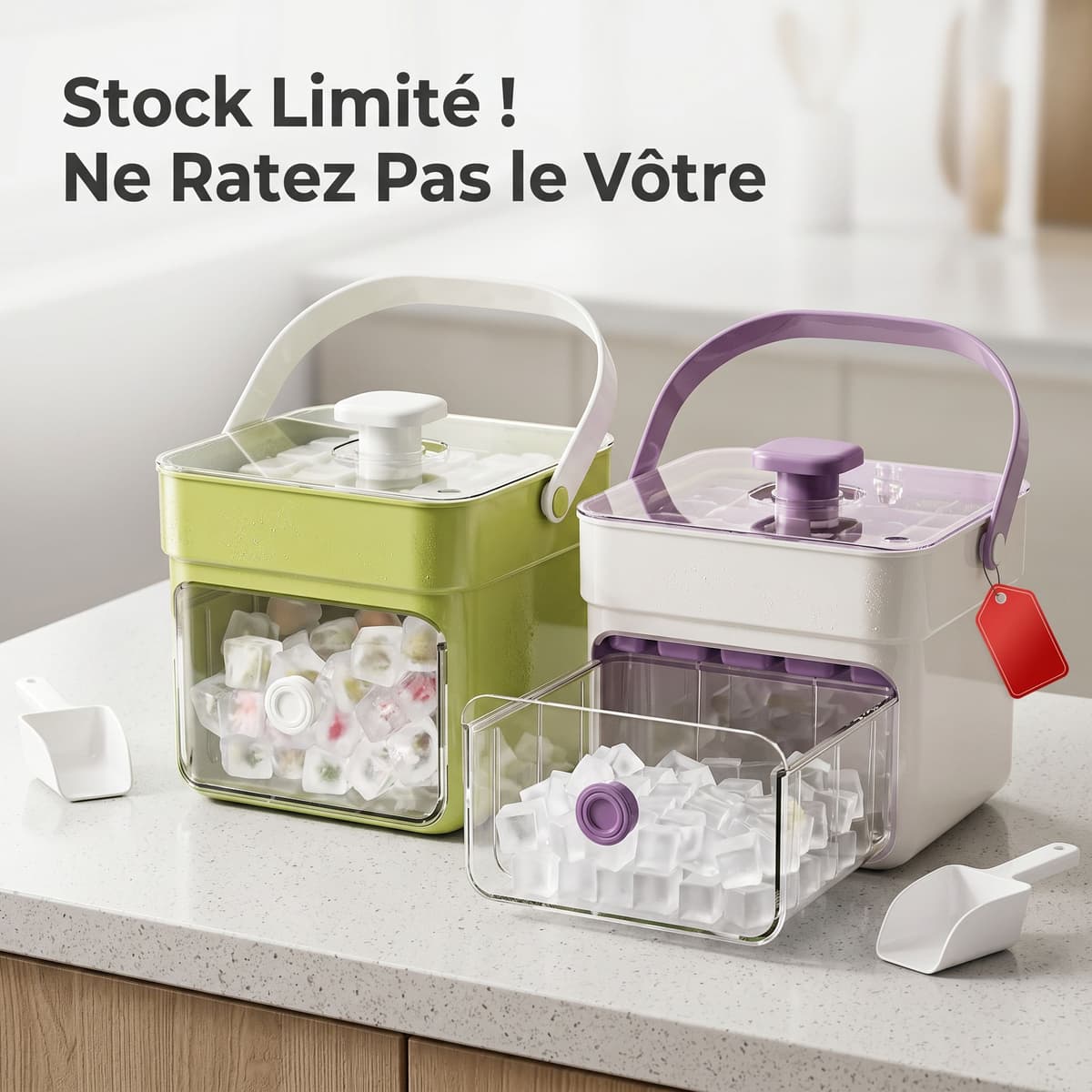 Boîte à Glaçons 2-en-1 avec Démoulage Facile et Bac de Rangement 3